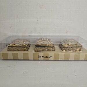 Bombay Mosaic Jeweled Rhinestone Trinket Box Jewelry Keepsake ~set Of 3